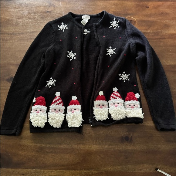 Vintage Santa Zip Up Sweater with Snowflake Accents Size Medium - Picture 1 of 5